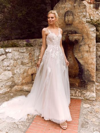 Halani Ml2719 V Neckline Gown With Tulle And Lace Straps Fitted Bodice And Floaty Tulle Skirt Low Back With Zipper Wedding Dress Madi Lane Bridal1