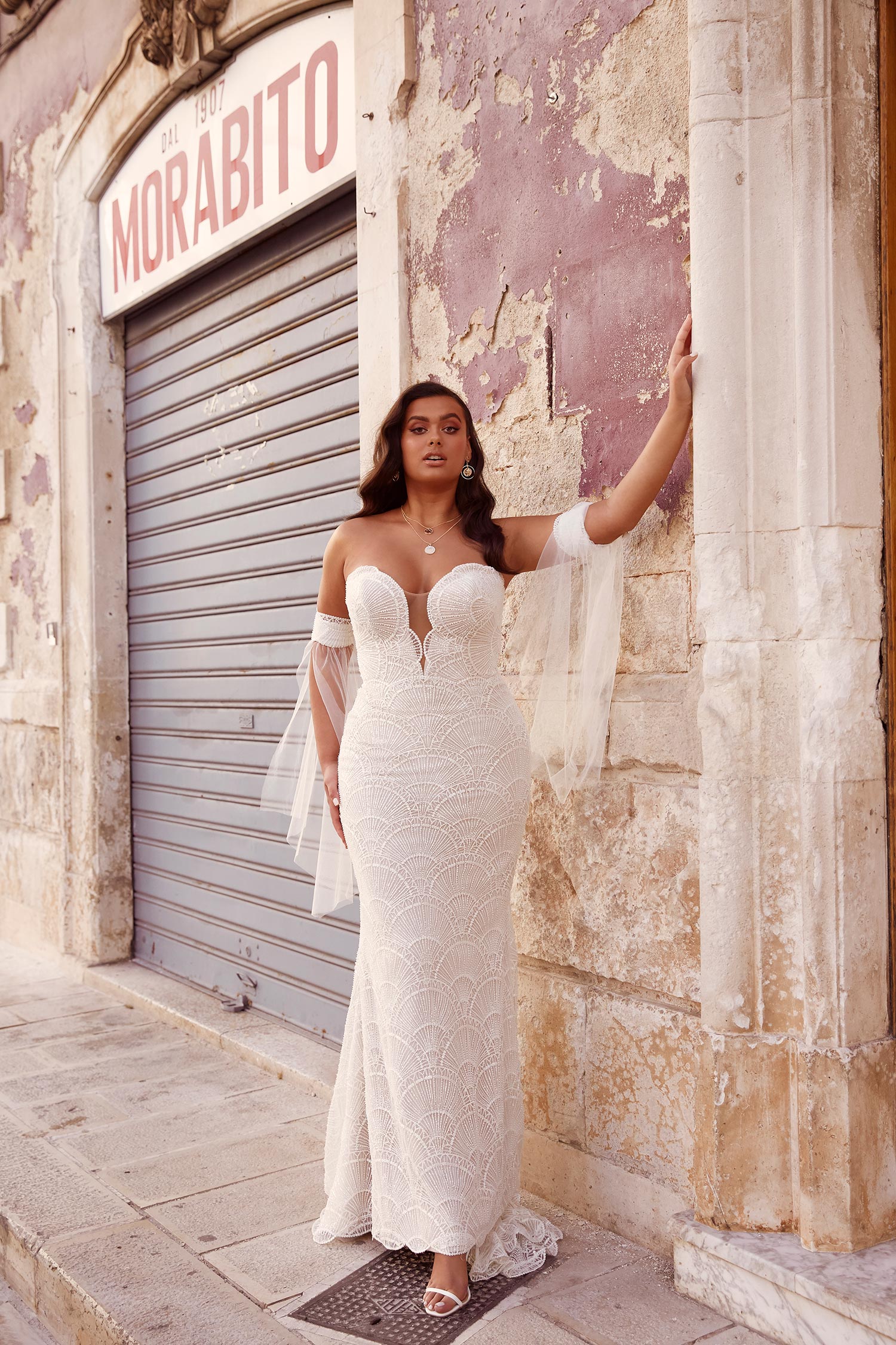 Marise Ml13023 Plunging Neck Full Length Beading With Detachable Sleeves Wedding Dress Madi Lane Bridal2