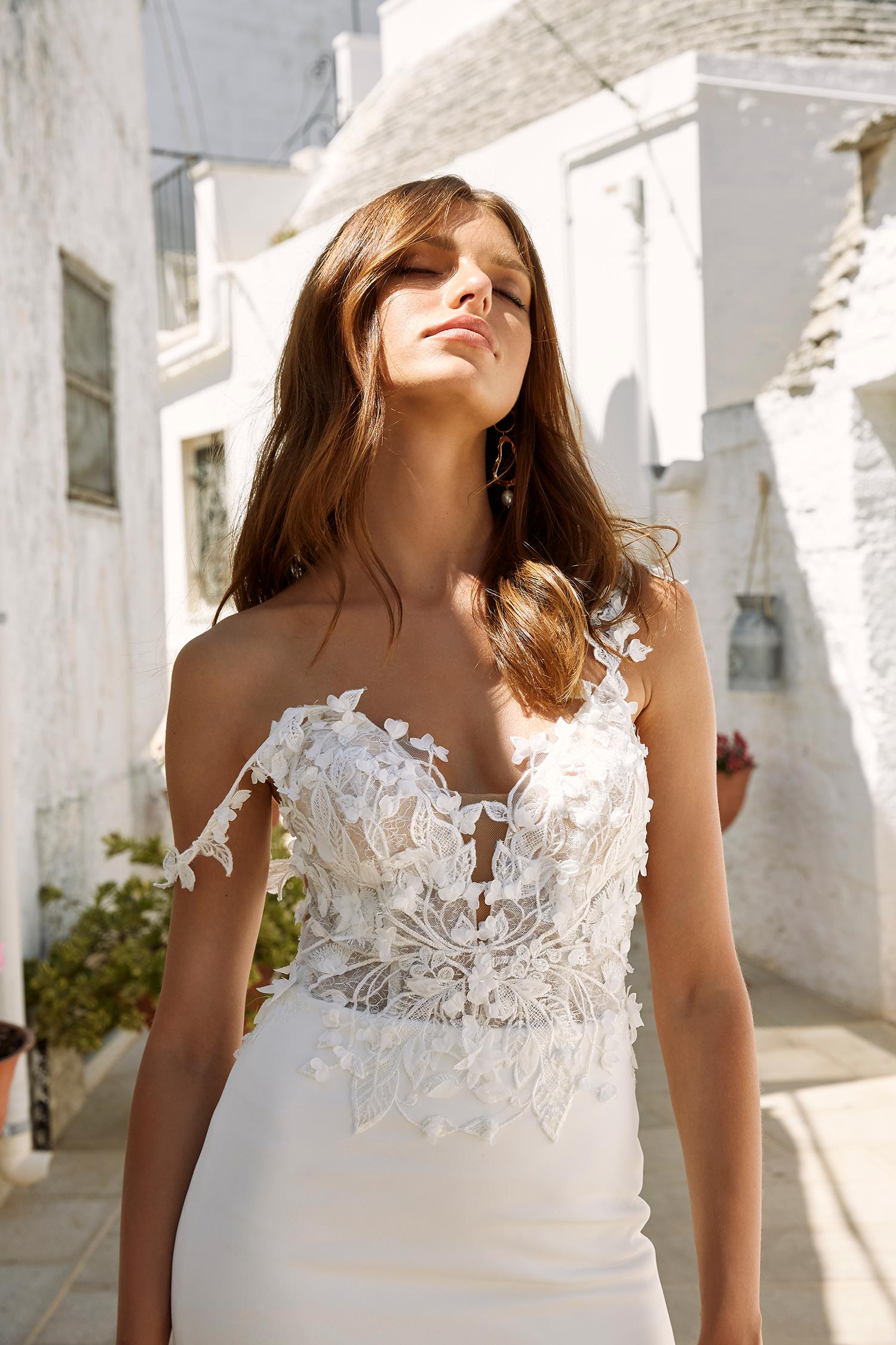 Morgan Ml12544 Floral Lace Bodice With Off The Shoulder Straps Crepe Skirt Wedding Dress Madi Lane Bridal5