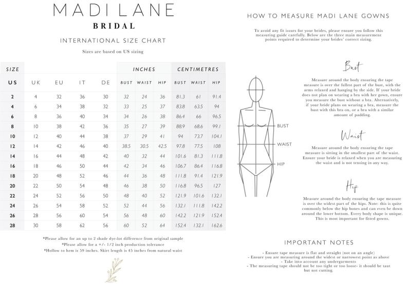 Size Chart - Madi Lane Bridal