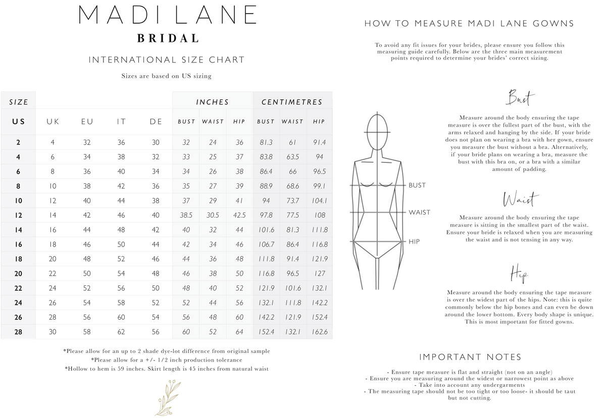 Madi Lane Size Chart