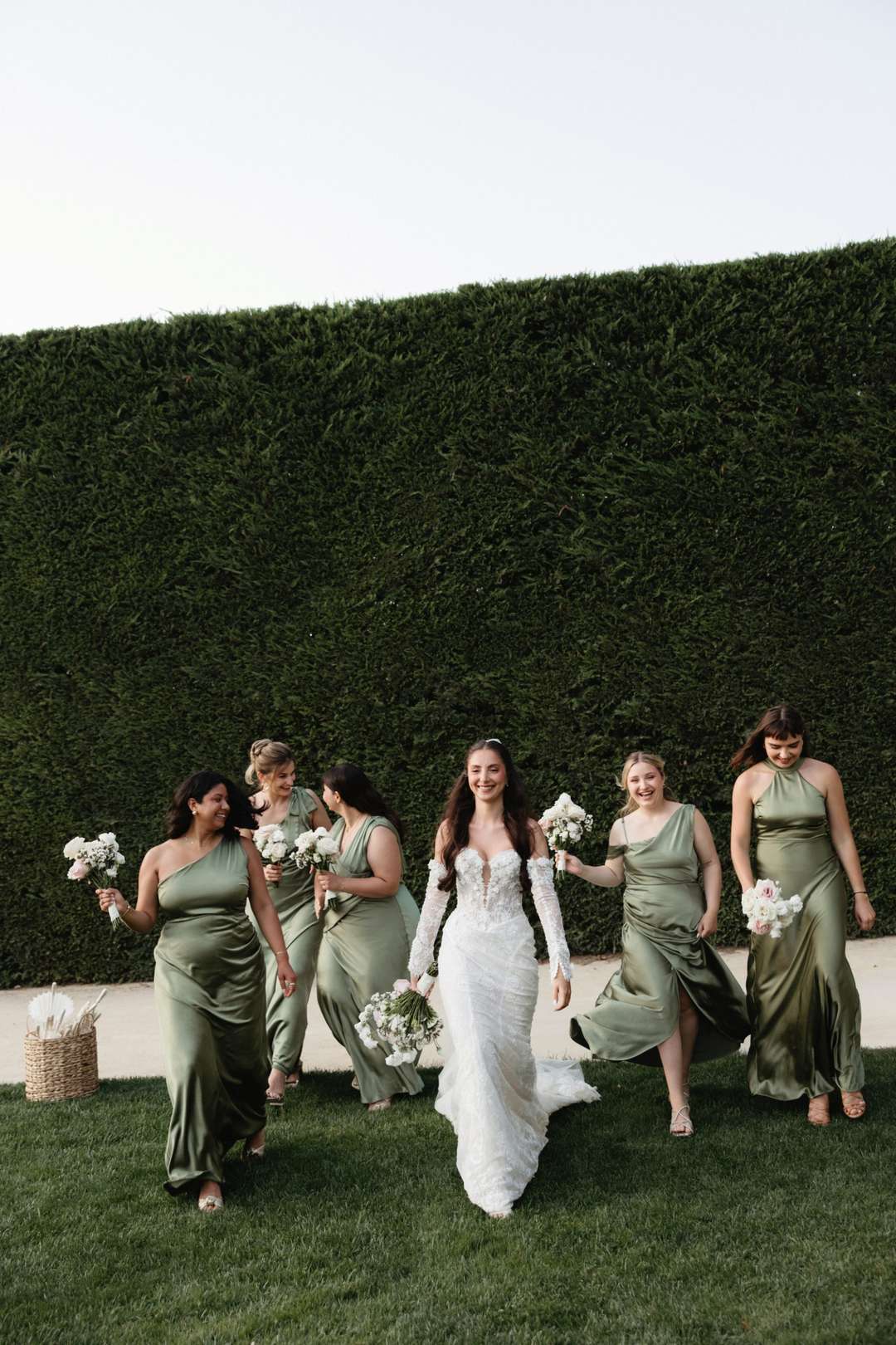 Real Bride Luisa in Wade sparkly off shoulder fit and flare lace wedding dress with detachable sleeves
